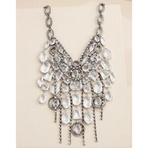 NEW $269 Chico's Chunky Silver Rhinestone Chain Statement Necklace